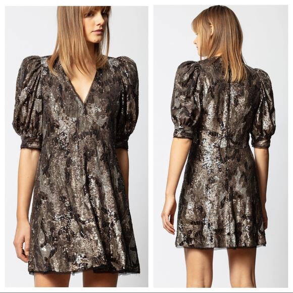 ZADIG & VOLTAIRE Royal Sequin Camo-Print A-Line Mini Dress Size XS NWT - Picture 1 of 12